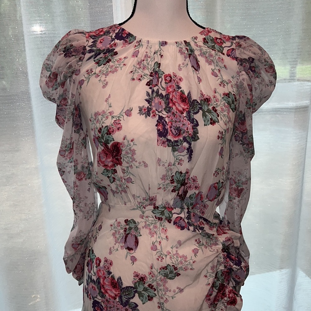 For Love and Lemons x Free People Ross Floral White Long Sleeve Asymmetric Dress - Picture 5 of 8